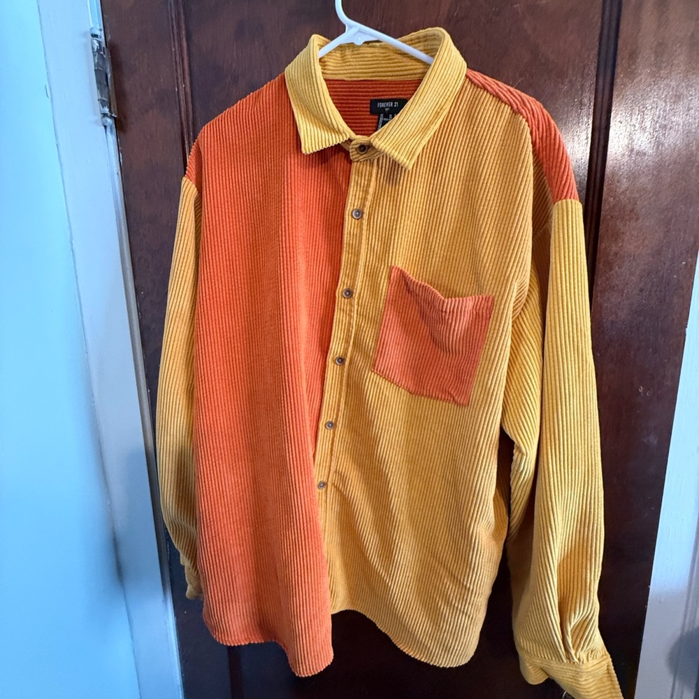 Forever 21 Men's Vibrant Corduroy Shirt in Orange and Yellow